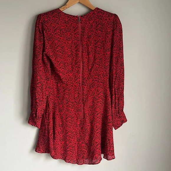 Alice + Olivia Polly Fit Flare Leopard Print Long Sleeve Mini Red Dress - Picture 4 of 15